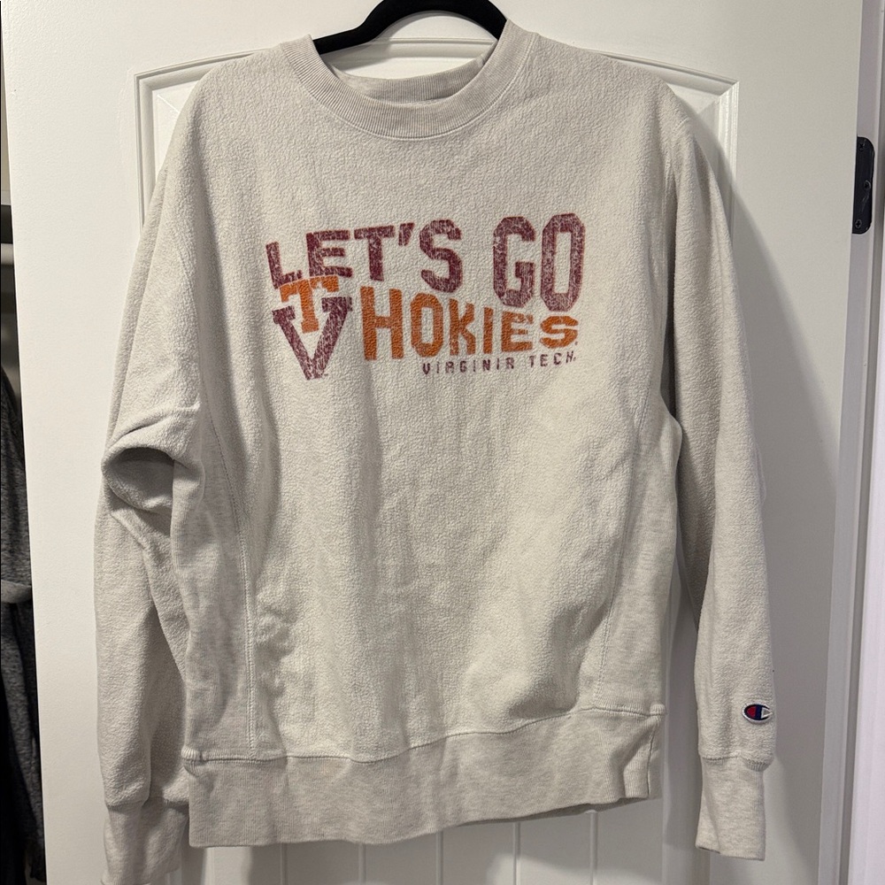 Champion Men's Cream Sweater with Hokies Design